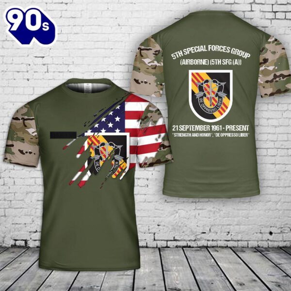 Custom Name US Army Special Forces 5th Special Forces Group (Airborne) (5th SFG (A)) T-Shirt 3D 1