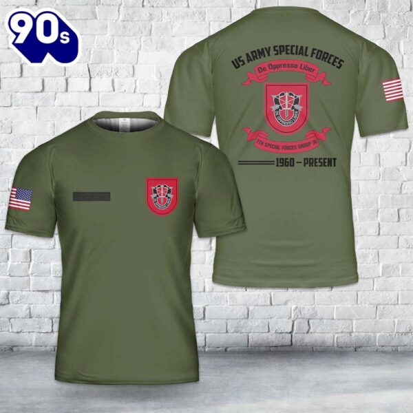 Custom Name US Army Special Forces 7th Special Forces Group (Airborne) (7th SFG) (A) T-Shirt 3D
