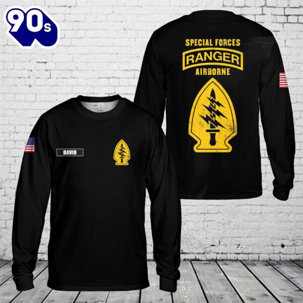 Custom Name US Army Special Forces with Airborne and Ranger Tab AOP Long Sleeve Shirt