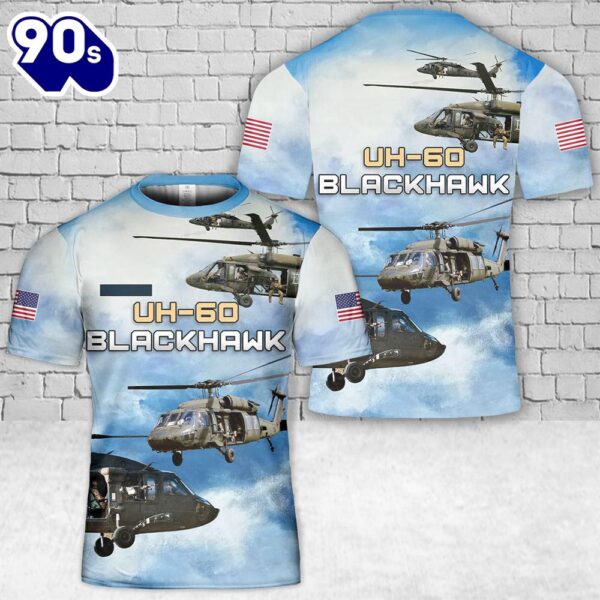 Custom Name US Army UH-60 Blackhawk Helicopter T-Shirt 3D
