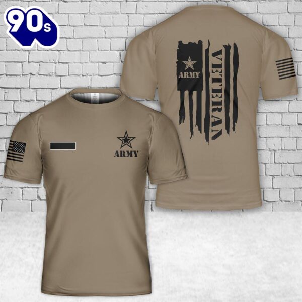 Custom Name US Army Veteran With Flag T-Shirt 3D