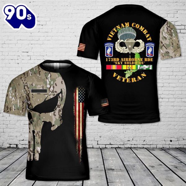 Custom Name US Army Vietnam Combat Infantry Veteran With 173rd Airborne Bde SSI V1 T-Shirt 3D