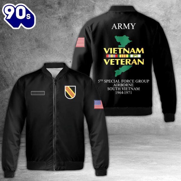 Custom Name US Army Vietnam Veteran 5th Special Forces Group (Airborne) (5th SFG (A)) AOP Fleece Bomber Jacket