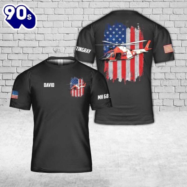 Custom Name US Coast Guard Augusta MH 68 Stingray 3D T-Shirt , Veteran Shirt