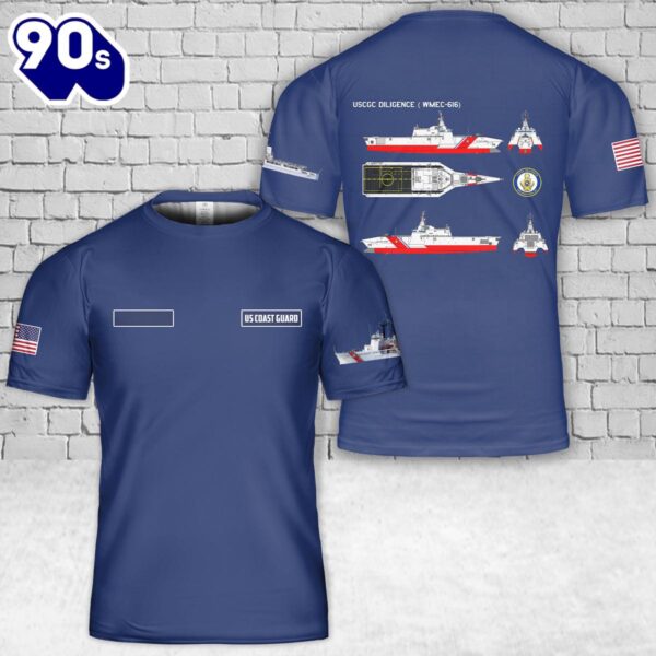 Custom Name US Coast Guard USCGC Diligence (WMEC-616) T-Shirt 3D , Veteran Shirt