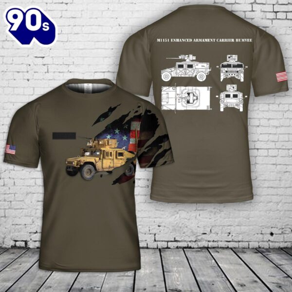 Custom Name US M1151 Enhanced Armament Carrier Humvee With 50 Cal On Top T-Shirt 3D , Veteran Shirt