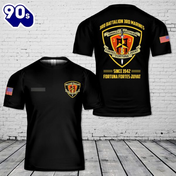 Custom Name US Marine Corps 3rd Battalion, 3rd Marines T-Shirt 3D , Veteran Shirt