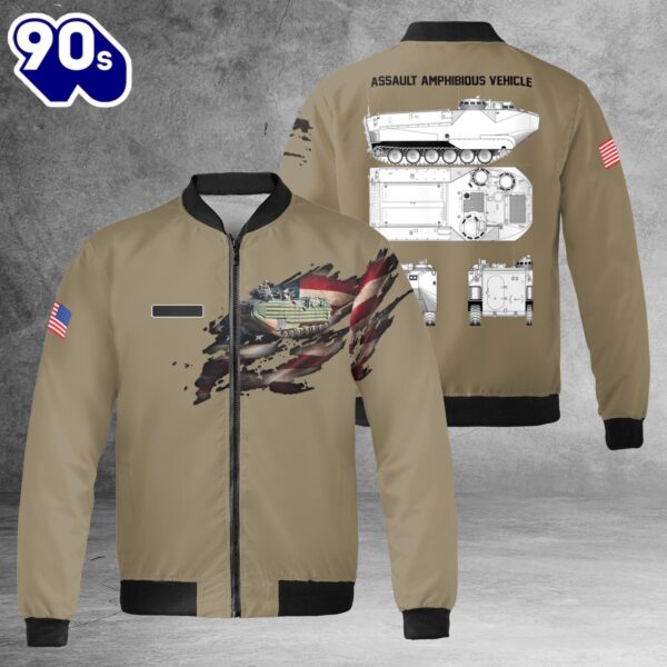 Custom Name U.S. Marine Corps Assault Amphibious Vehicle AAV AOP Fleece Bomber Jacket