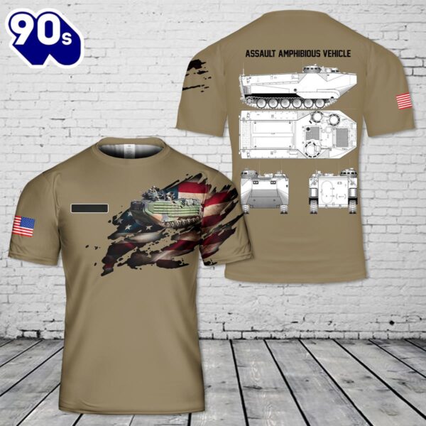 Custom Name U.S. Marine Corps Assault Amphibious Vehicle AAV T-Shirt 3D , Veteran Shirt