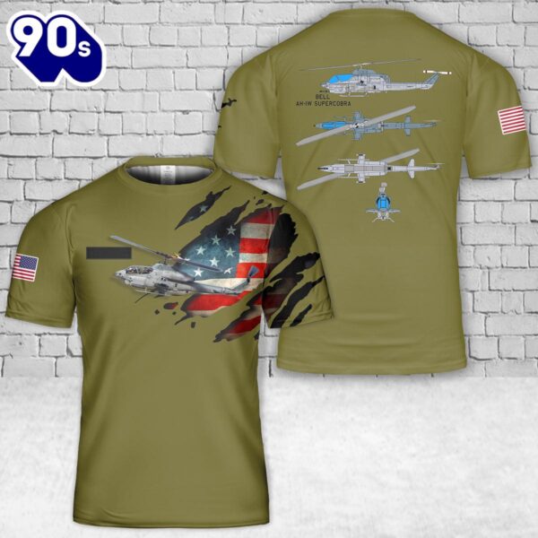 Custom Name US Marine Corps Bell AH-1W SuperCobra T-Shirt 3D , Veteran Shirt