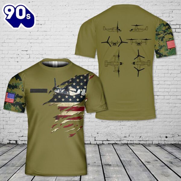 Custom Name U.S. Marine Corps Bell Boeing MV-22B Osprey T-Shirt 3D , Veteran Shirt