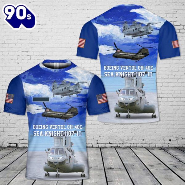 Custom Name U.S. Marine Corps Boeing Vertol CH-46E Sea Knight (107-II) T-Shirt 3D , Veteran Shirt