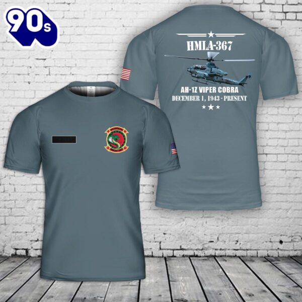 Custom Name US Marine Corps Marine Light Attack Helicopter Squadron 367 (HMLA-367) AH-1Z Viper Cobra T-Shirt 3D , Veteran Shirt