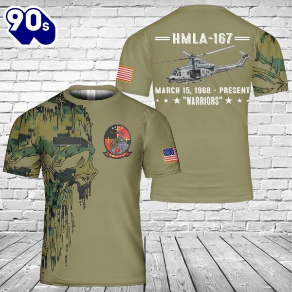 Custom Name U.S. Marine Corps UH-1Y Venom Of HMLA-167 Warriors T-Shirt 3D , Veteran Shirt