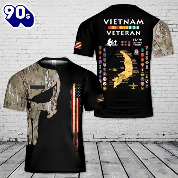 Custom Name US Military Units Vietnam Veteran T-Shirt 3D , Veteran Shirt