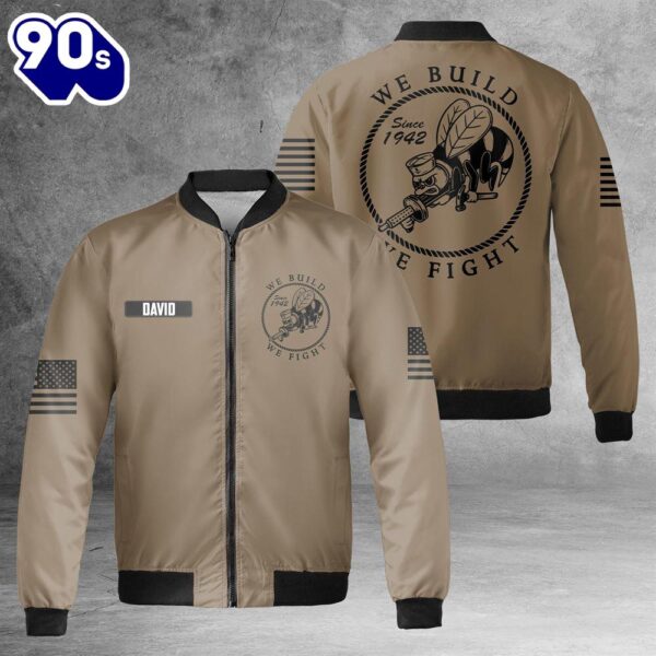 Custom Name US Navy 1942 Seabee AOP Fleece Bomber Jacket