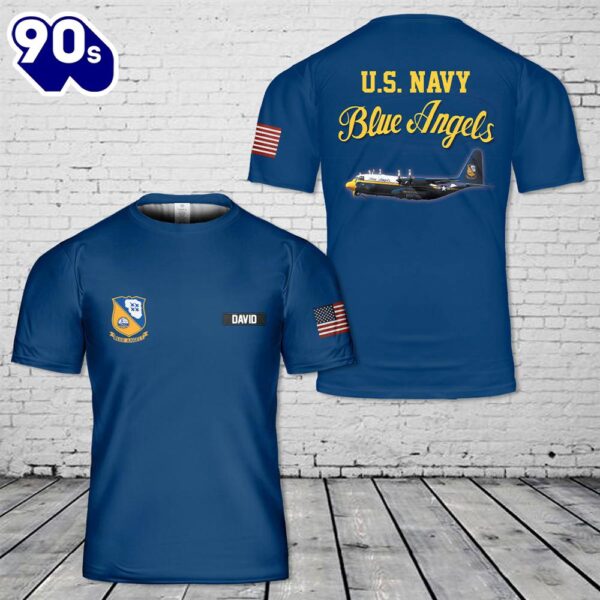 Custom Name U.S. Navy Blue Angels Lockheed C-130J New Fat Albert 3D T-Shirt