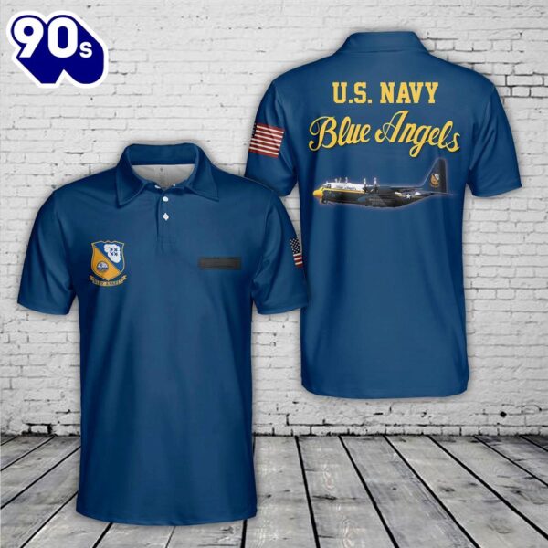 Custom Name U.S. Navy Blue Angels Lockheed C-130J New Fat Albert Polo Shirt – Veteran Polo Shirt