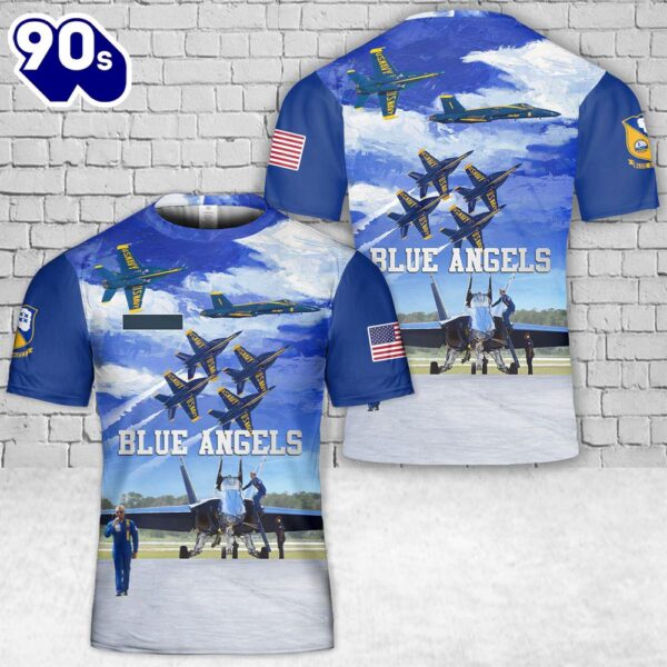 Custom Name US Navy Blue Angels T-Shirt 3D 2