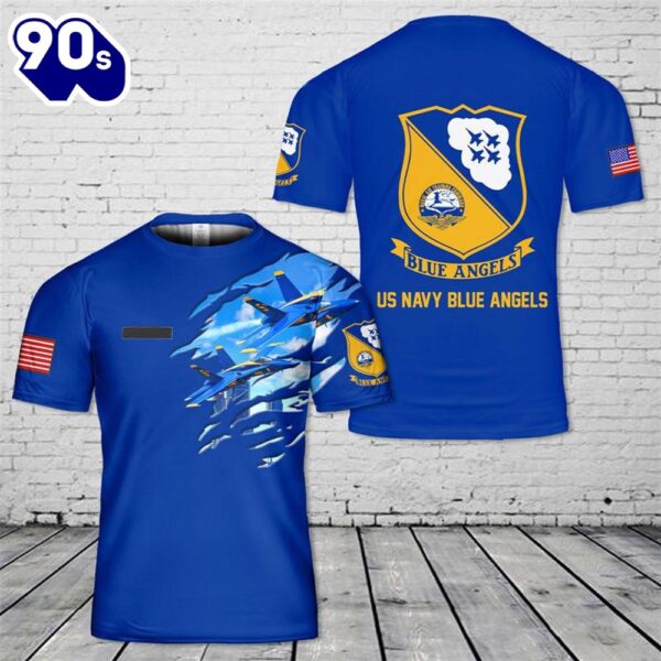 Custom Name US Navy Blue Angels T-Shirt 3D 3