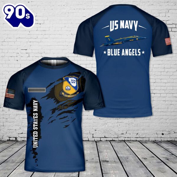 Custom Name US Navy Blue Angels T-Shirt 3D 4