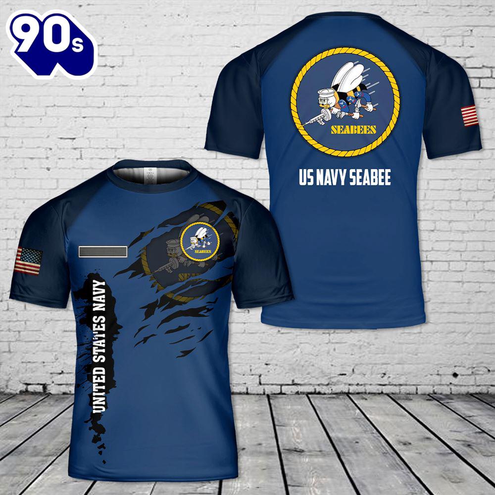 Custom Name US Navy Seabee T-Shirt 3D Custom Name US Navy Seabee T-Shirt 3D