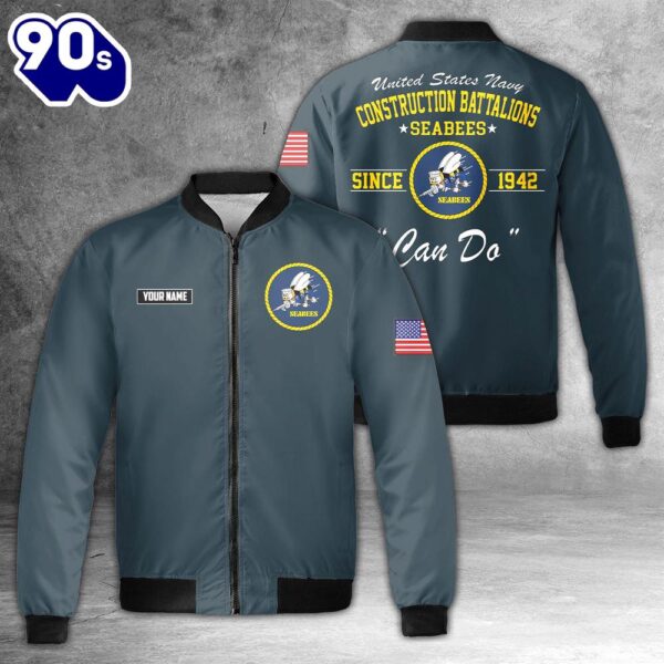 Custom Name US NAVY SEABEES Naval Construction Force (NCF) AOP Fleece Bomber Jacket