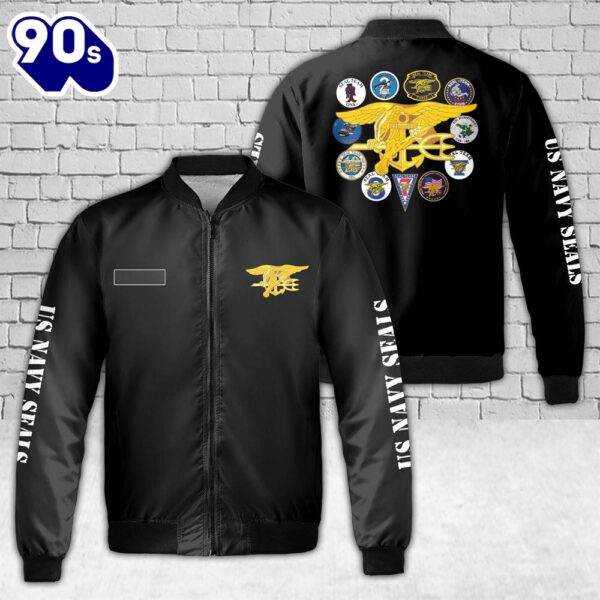 Custom Name US Navy Seals AOP Fleece Bomber Jacket