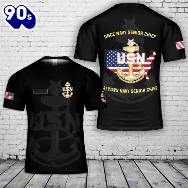 Custom Name US Navy Senior Chief T-Shirt 3D