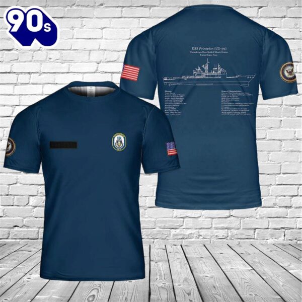 Custom Name US Navy USS Princeton CG-59, Ticonderoga Class Cruiser 3D T-shirt