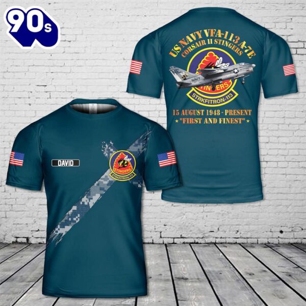 Custom Name US Navy VFA-113 A-7E Corsair II Stingers 3D T-Shirt