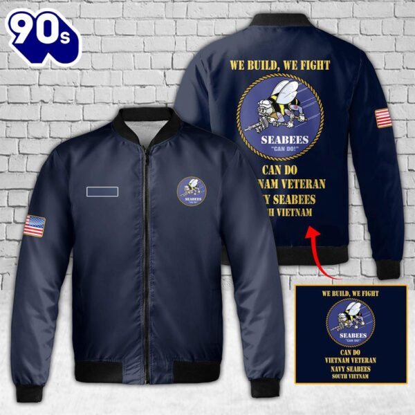 Custom Name US Navy Vietnam Veteran Navy SEABEES South Vietnam AOP Fleece Bomber Jacket