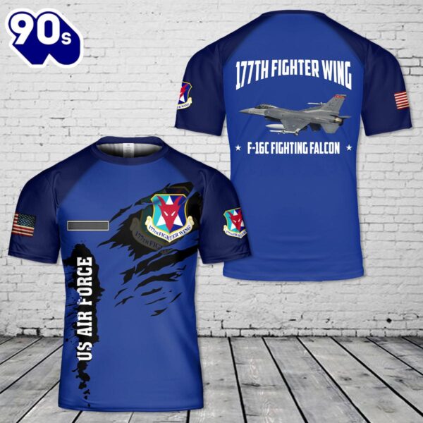 Custom Name US New Jersey Air National Guard 177th Fighter Wing F-16C Fighting Falcon T-Shirt 3D , Veteran Shirt