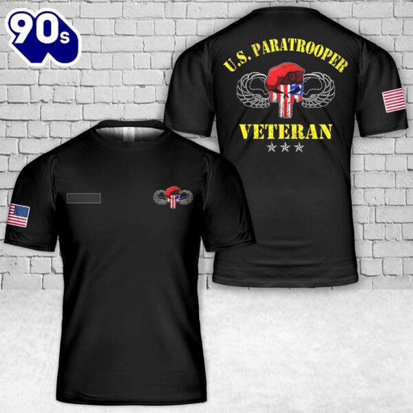 Custom Name US Paratrooper Army Veteran Airborne Division T-Shirt 3D