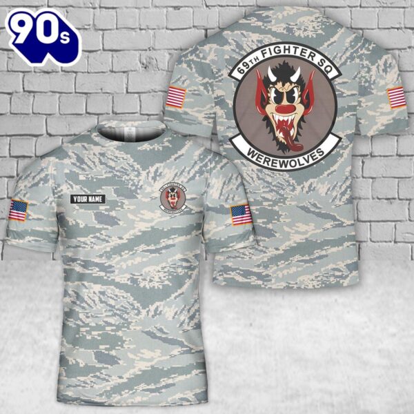 Custom Name USAF 69th Fighter Squadron 3D T-Shirt , Veteran Shirt