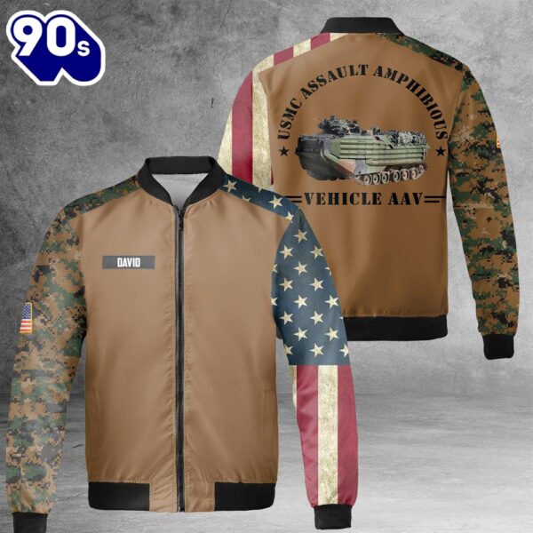 Custom Name USMC Assault Amphibious Vehicle AAV AOP Fleece Bomber Jacket