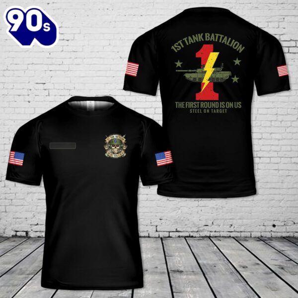 Custom Name USMC M1A1 TUSK 1st Tank Battalion, 1st Marines Division T-Shirt 3D , Veteran Shirt