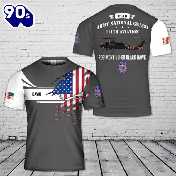 Custom Name Utah Army National Guard 211th Aviation Regiment UH-60 Black Hawk 3D T-shirt
