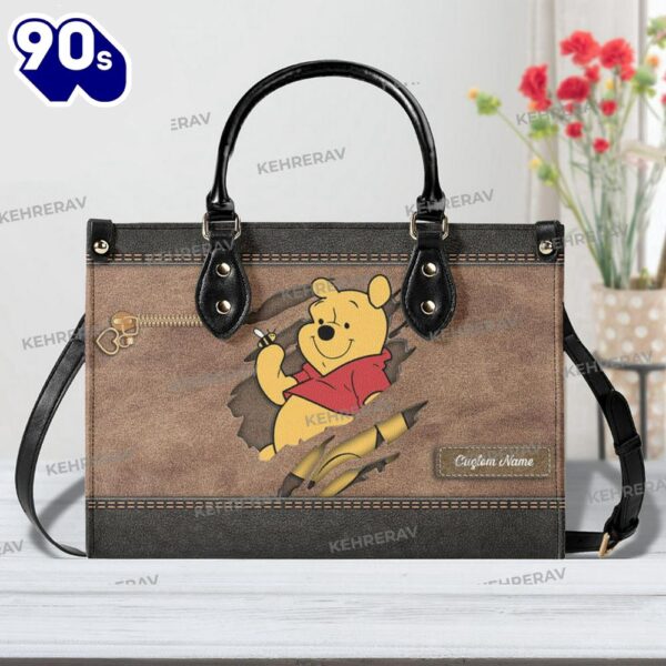 Custom Personalized Winnie The Pooh Leather Handbag