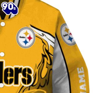 Custom Pittsburgh Steelers Flaming Football Gold White Jacket