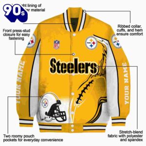 Custom Pittsburgh Steelers Flaming Football Gold White Jacket