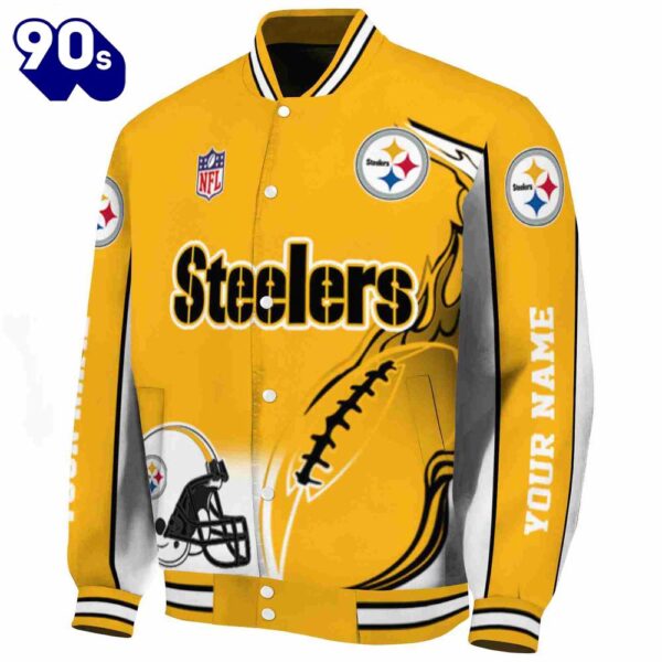 Custom Pittsburgh Steelers Flaming Football Gold White Jacket