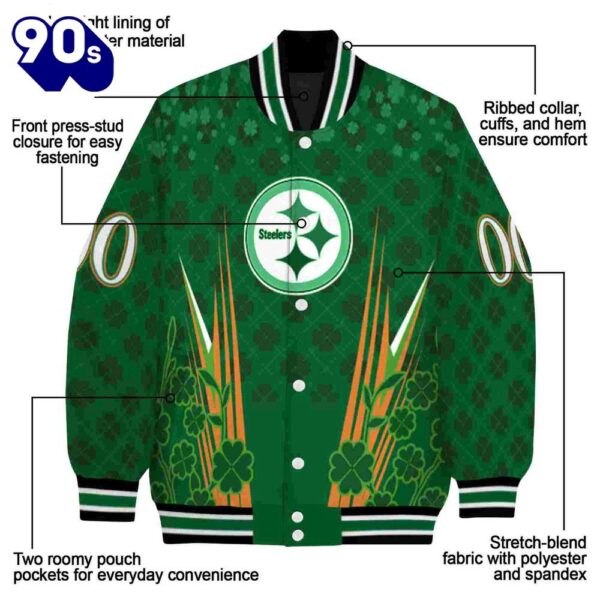 Custom Pittsburgh Steelers Shamrock Pattern Green Jacket