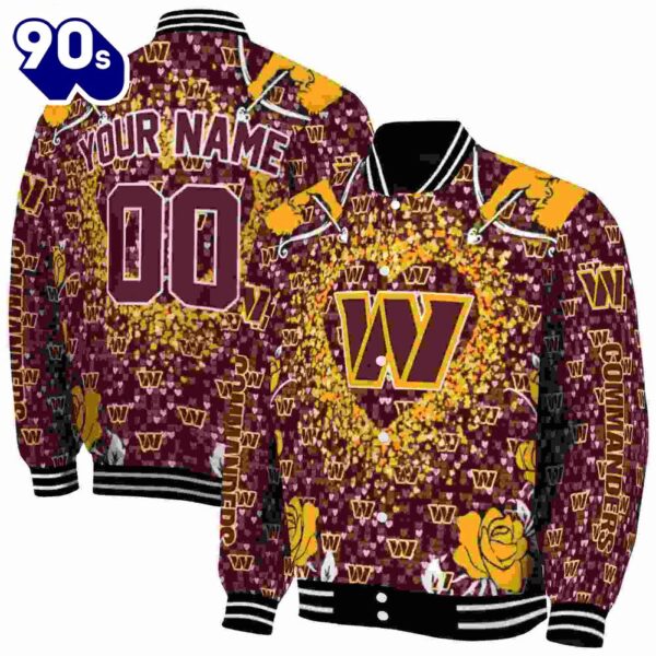 Custom Washington Commanders Heart Explosion Burgundy Jacket