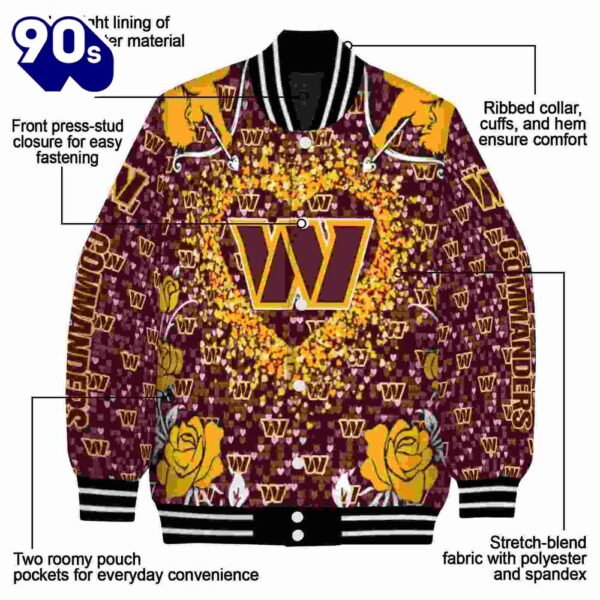 Custom Washington Commanders Heart Explosion Burgundy Jacket