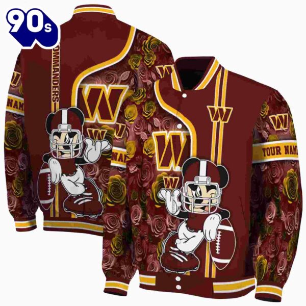 Custom Washington Commanders Rose Mickey Burgundy Jacket