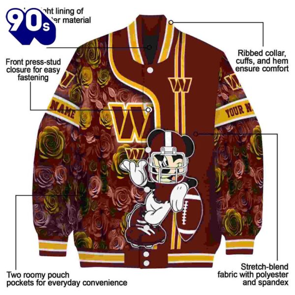 Custom Washington Commanders Rose Mickey Burgundy Jacket