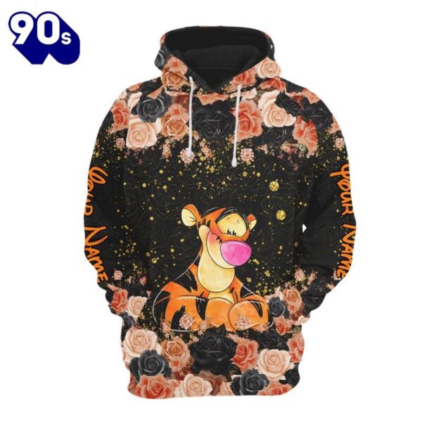 Customizable Tigger Rose Glitter Hoodie And Leggings Set