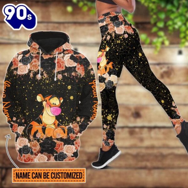 Customizable Tigger Rose Glitter Hoodie And Leggings Set