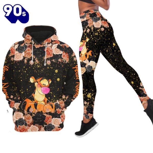 Customizable Tigger Rose Glitter Hoodie And Leggings Set